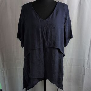 Avenue‎ Blue Asymmetrical Short Sleeve Tunic